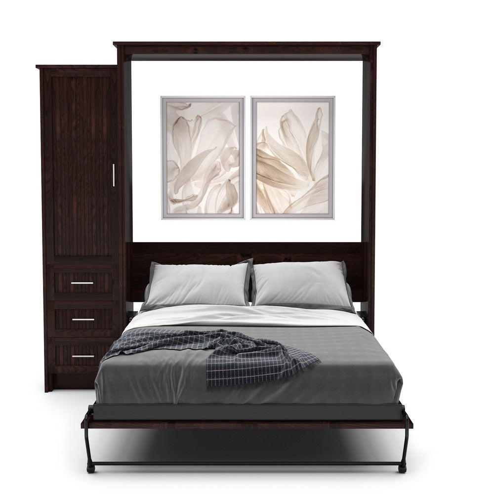 Full Size Murphy Bed - Left Cabinet, Beadboard Style, Brushed Nickel Pulls - Murphy Door, Inc.