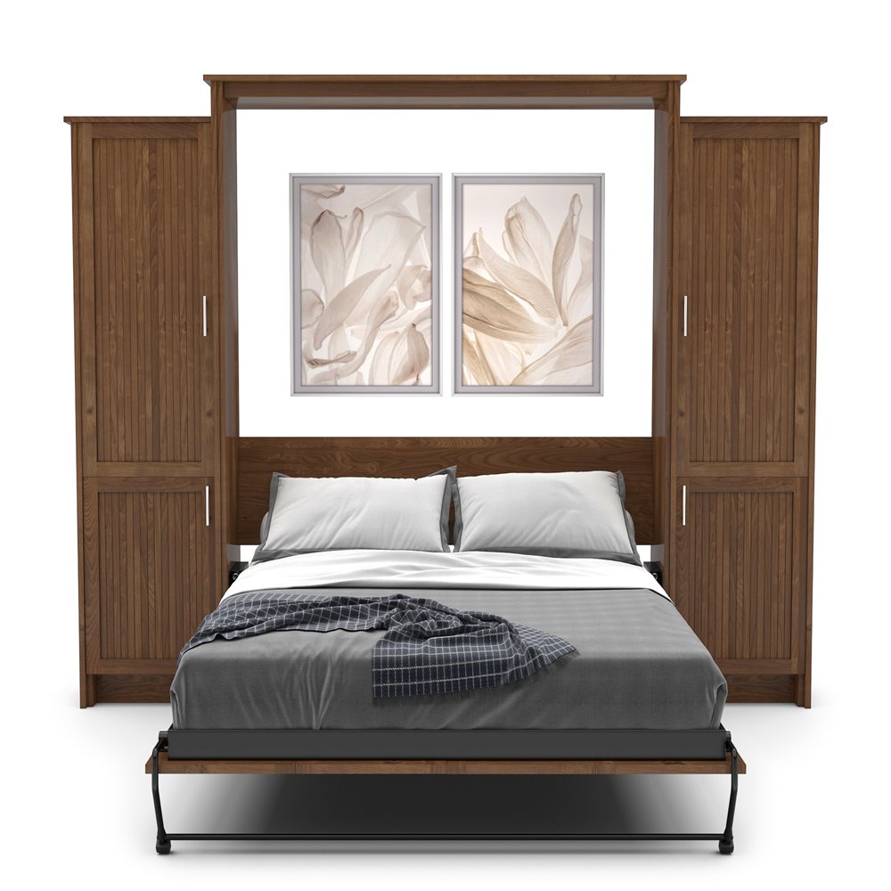 King Size Murphy Bed - Left & Right Cabinet, Beadboard Style, Brushed Nickel Pulls - Murphy Door