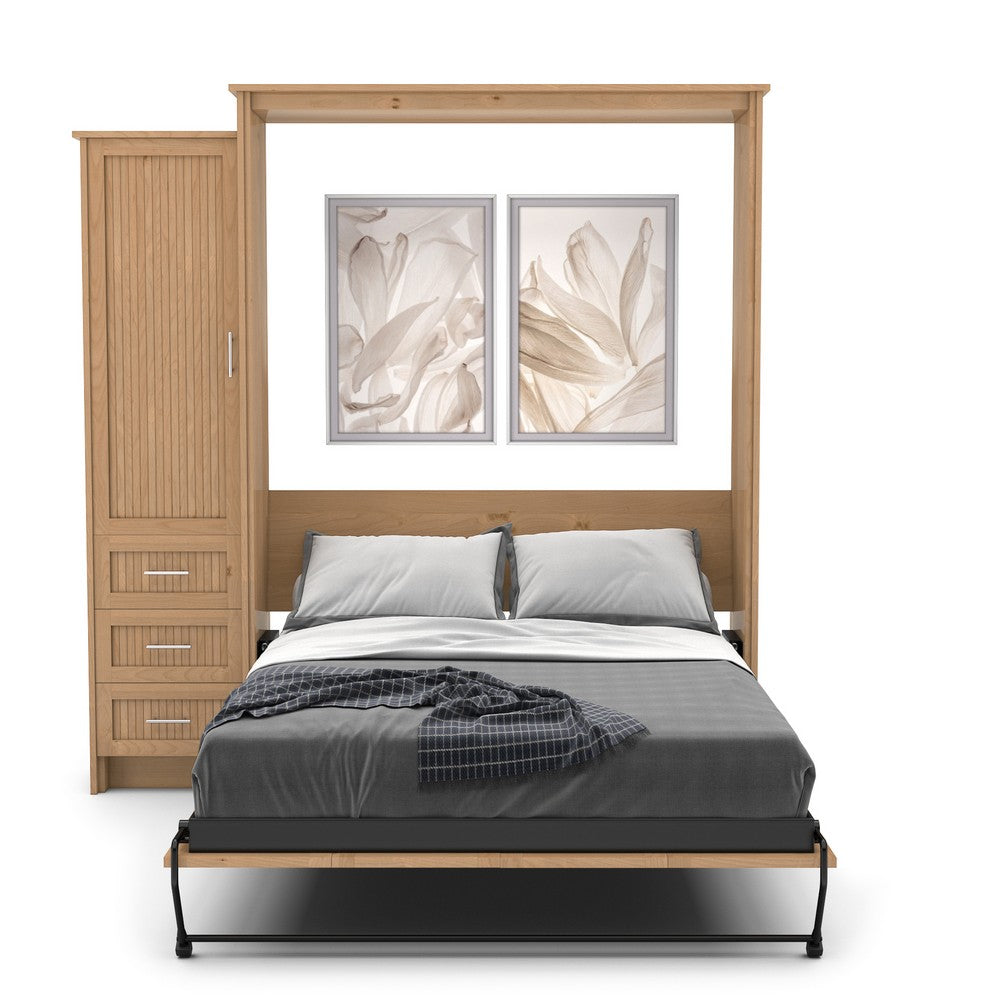 Full Size Murphy Bed - Left Cabinet, Beadboard Style, Brushed Nickel Pulls - Murphy Door, Inc.