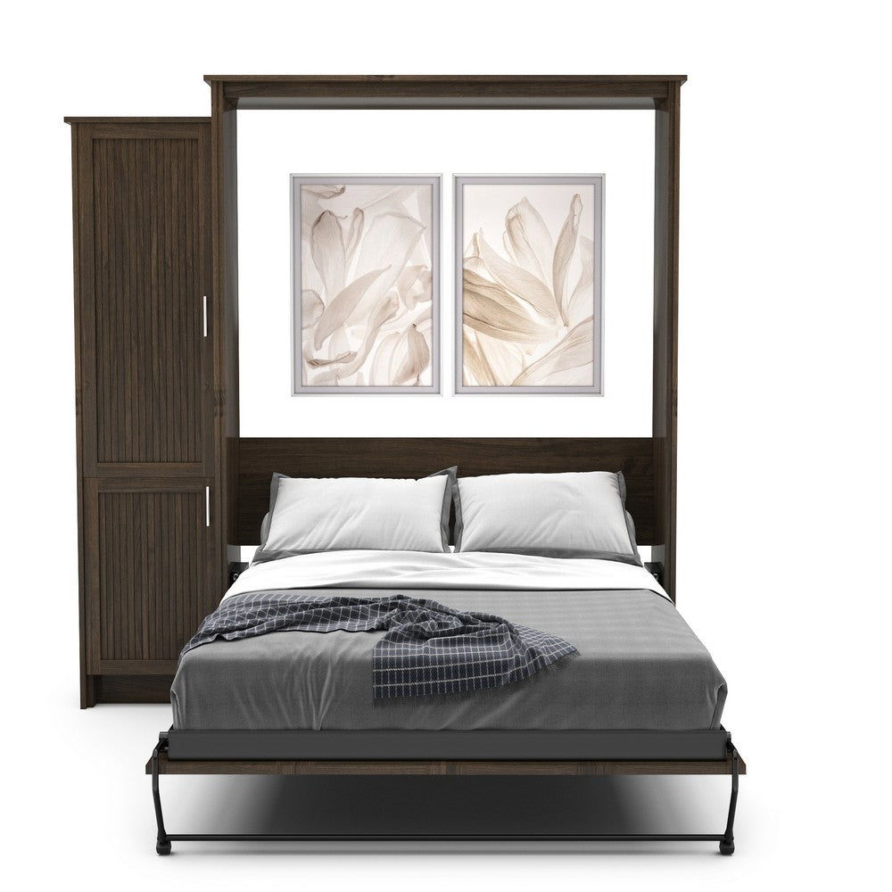 Full Size Murphy Bed - Left Cabinet, Beadboard Style, Brushed Nickel Pulls - Murphy Door, Inc.