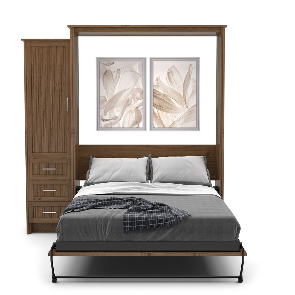 Full Size Murphy Bed - Left Cabinet, Beadboard Style, Brushed Nickel Pulls - Murphy Door, Inc.