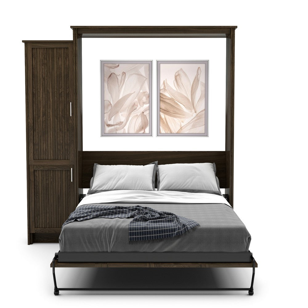 Full Size Murphy Bed - Left Cabinet, Beadboard Style, Brushed Nickel Pulls - Murphy Door, Inc.