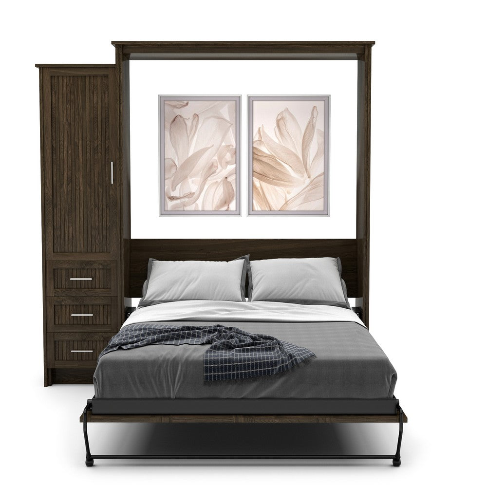 Full Size Murphy Bed - Left Cabinet, Beadboard Style, Brushed Nickel Pulls - Murphy Door, Inc.