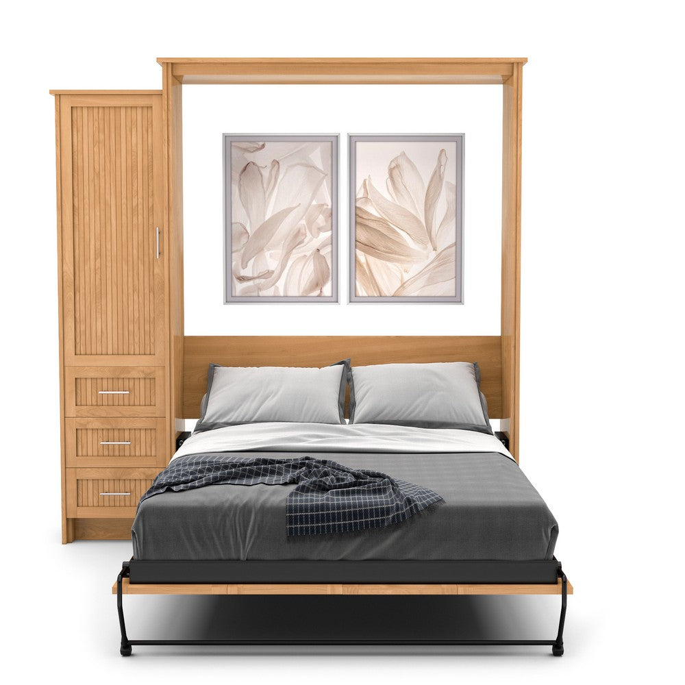 Full Size Murphy Bed - Left Cabinet, Beadboard Style, Brushed Nickel Pulls - Murphy Door, Inc.