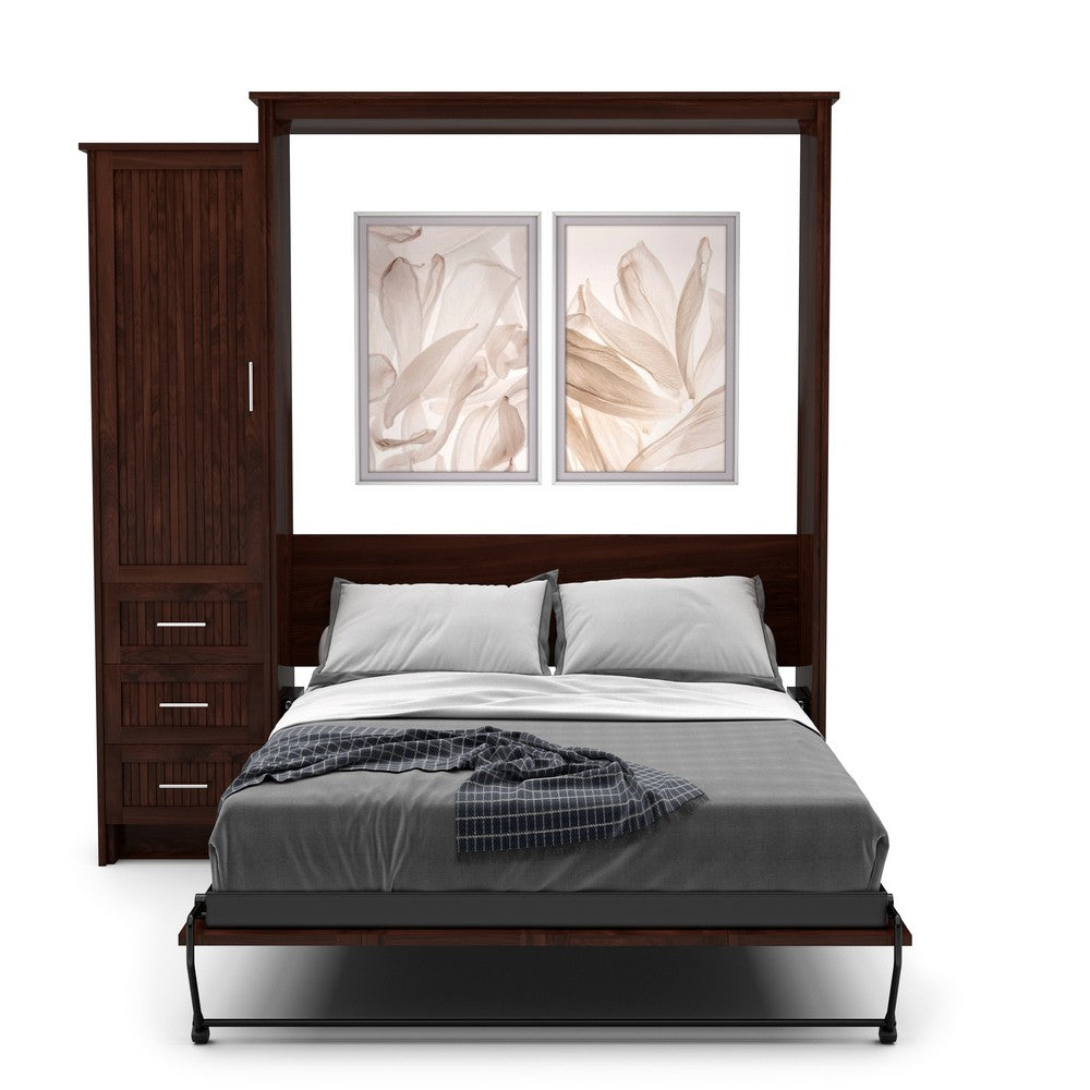 Full Size Murphy Bed - Left Cabinet, Beadboard Style, Brushed Nickel Pulls - Murphy Door, Inc.