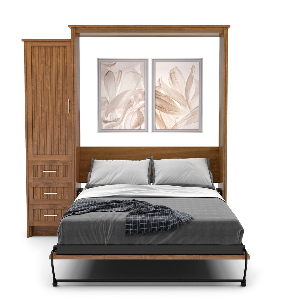 Full Size Murphy Bed - Left Cabinet, Beadboard Style, Brushed Nickel Pulls - Murphy Door, Inc.
