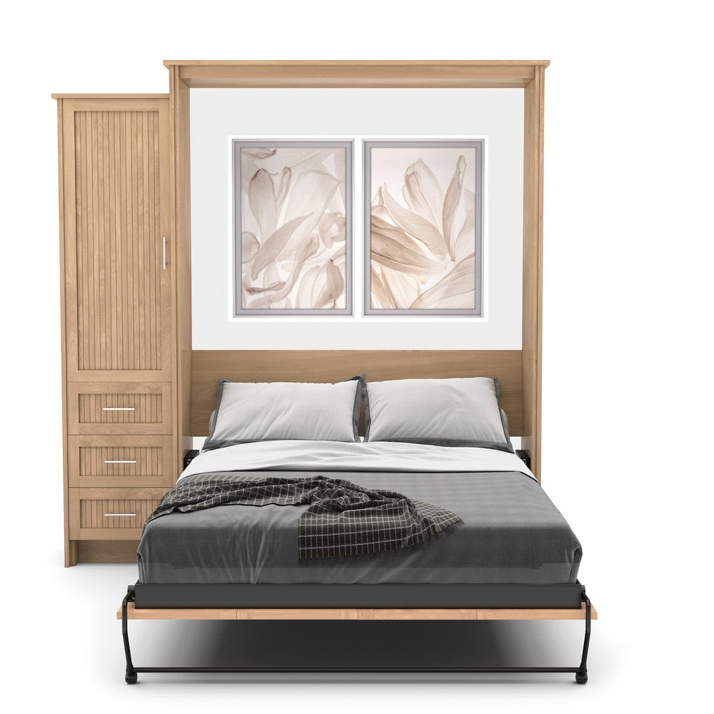 Full Size Murphy Bed - Left Cabinet, Beadboard Style, Brushed Nickel Pulls - Murphy Door, Inc.