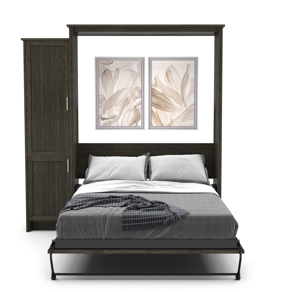 Full Size Murphy Bed - Left Cabinet, Beadboard Style, Brushed Nickel Pulls - Murphy Door, Inc.