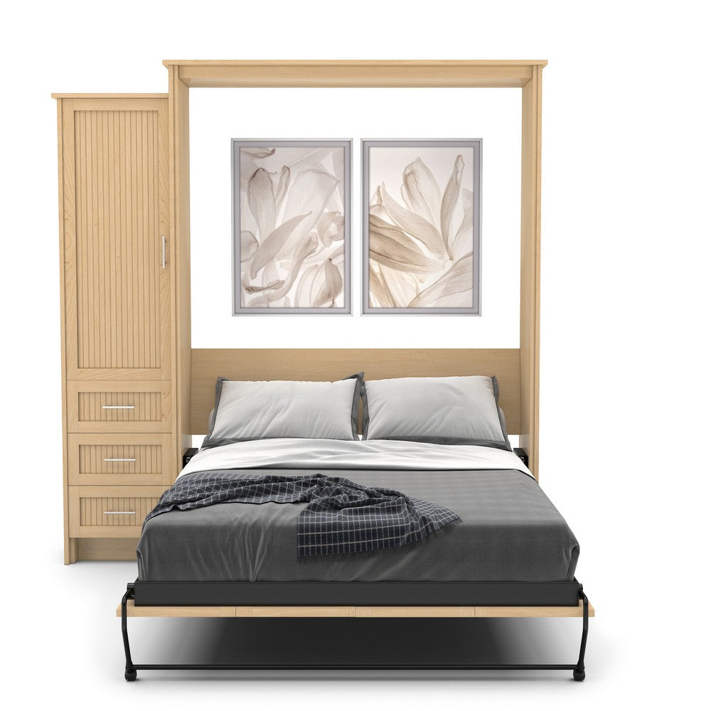 Full Size Murphy Bed - Left Cabinet, Beadboard Style, Brushed Nickel Pulls - Murphy Door, Inc.