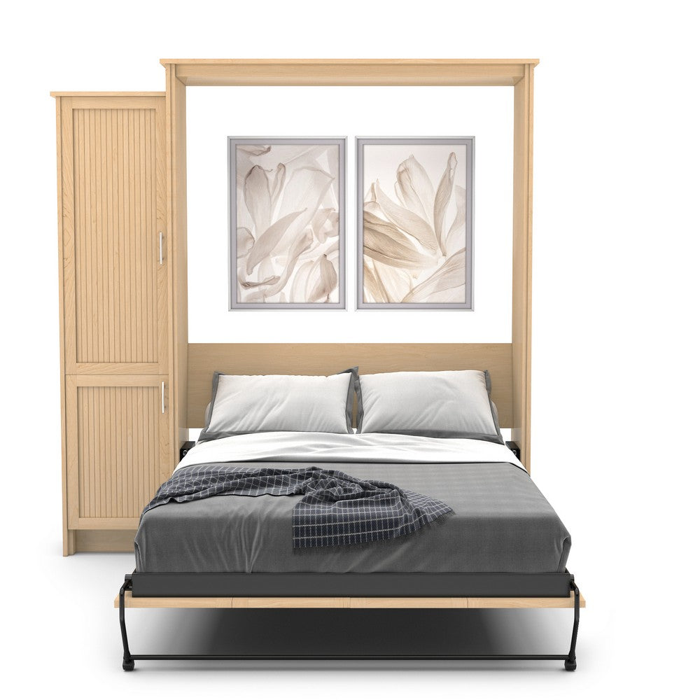 Full Size Murphy Bed - Left Cabinet, Beadboard Style, Brushed Nickel Pulls - Murphy Door, Inc.