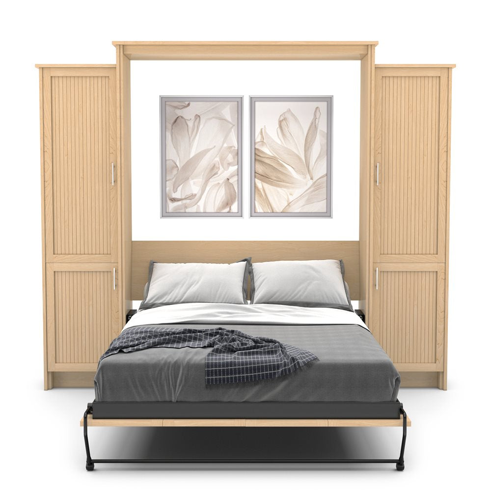 King Size Murphy Bed - Left & Right Cabinet, Beadboard Style, Brushed Nickel Pulls - Murphy Door