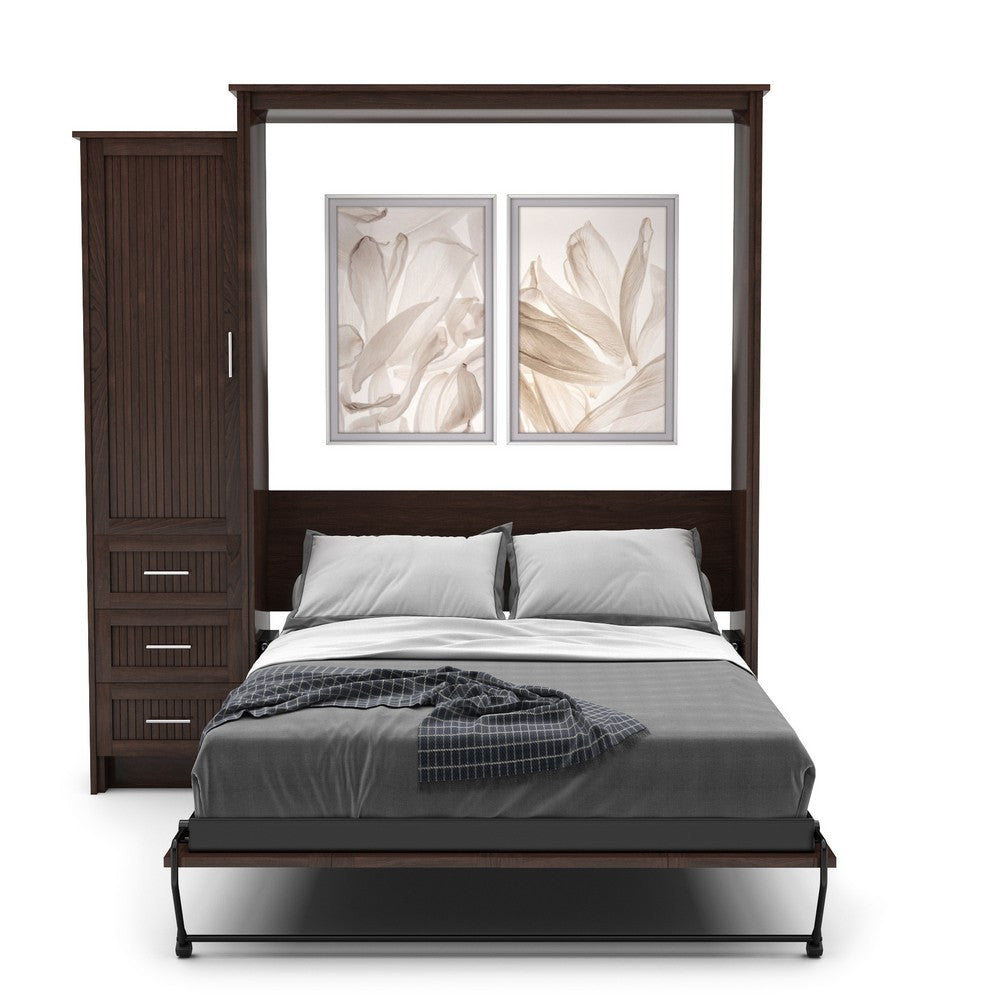 Full Size Murphy Bed - Left Cabinet, Beadboard Style, Brushed Nickel Pulls - Murphy Door, Inc.