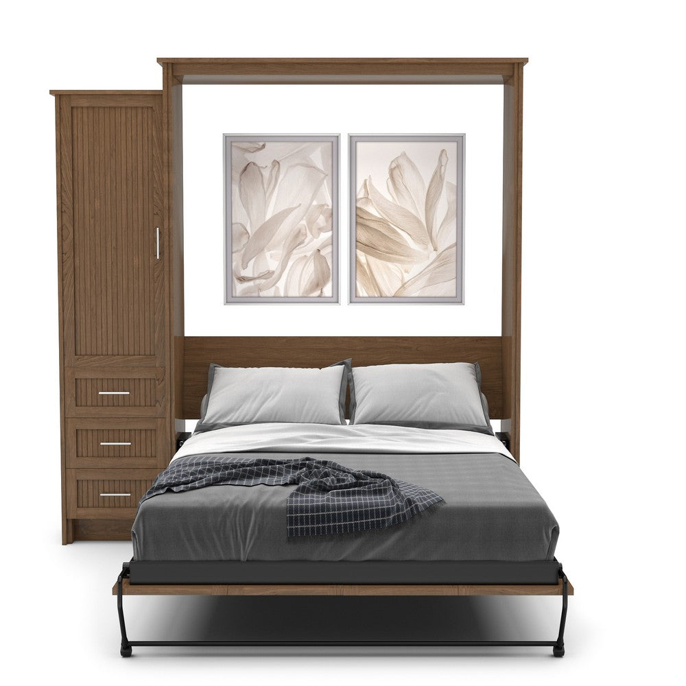 Full Size Murphy Bed - Left Cabinet, Beadboard Style, Brushed Nickel Pulls - Murphy Door, Inc.