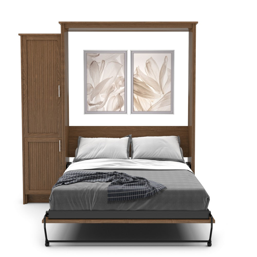 Full Size Murphy Bed - Left Cabinet, Beadboard Style, Brushed Nickel Pulls - Murphy Door, Inc.