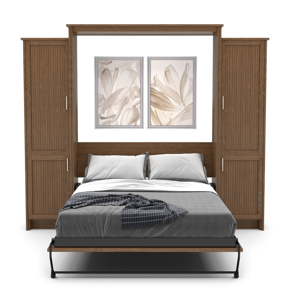 King Size Murphy Bed - Left & Right Cabinet, Beadboard Style, Brushed Nickel Pulls - Murphy Door