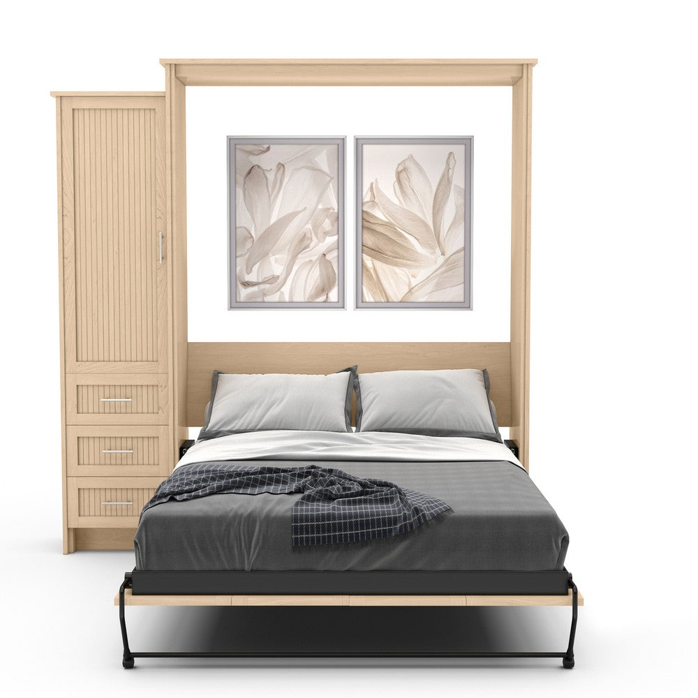Full Size Murphy Bed - Left Cabinet, Beadboard Style, Brushed Nickel Pulls - Murphy Door, Inc.