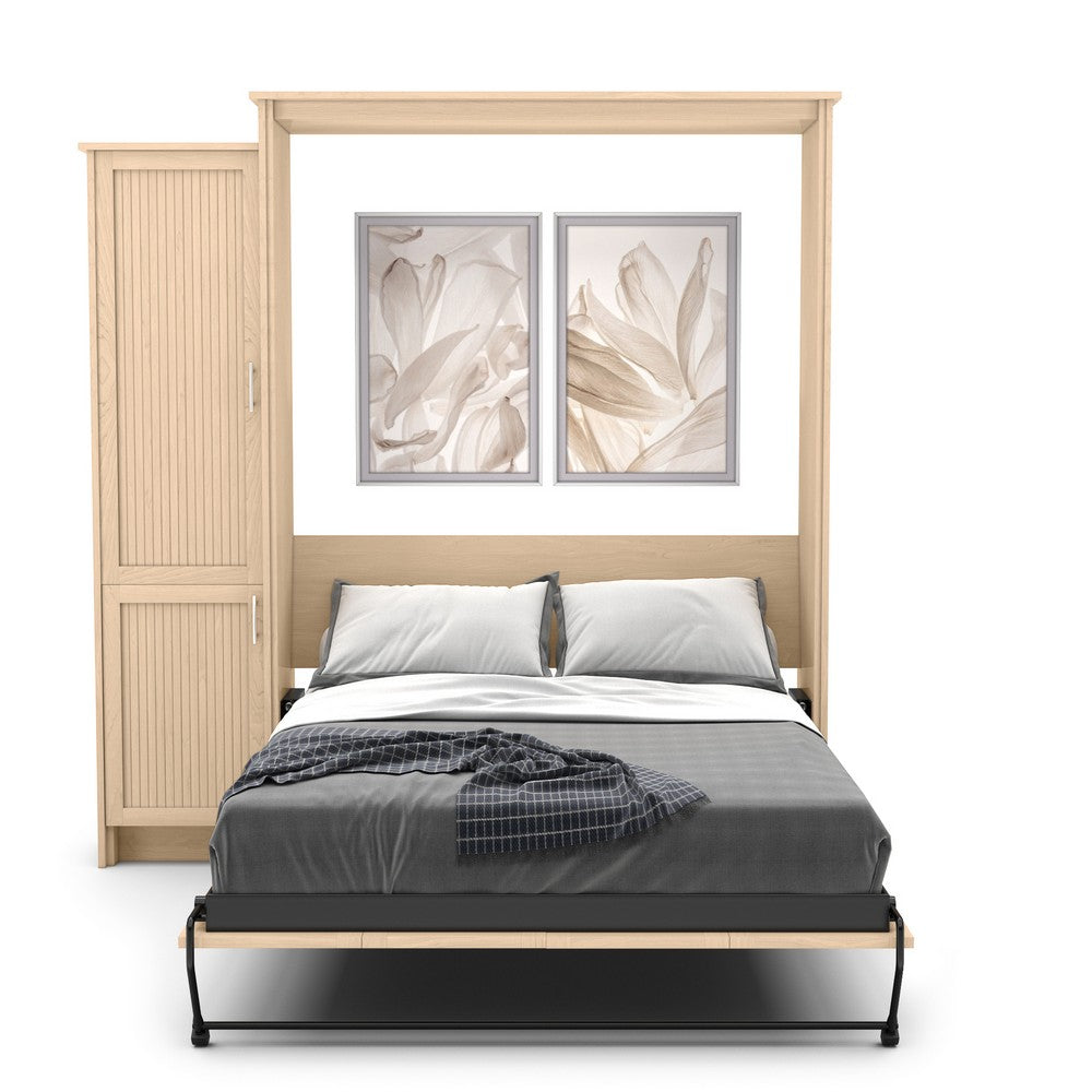 Full Size Murphy Bed - Left Cabinet, Beadboard Style, Brushed Nickel Pulls - Murphy Door, Inc.