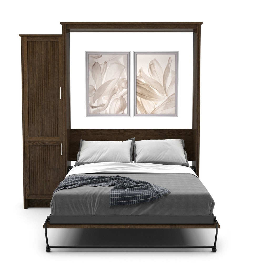 Full Size Murphy Bed - Left Cabinet, Beadboard Style, Brushed Nickel Pulls - Murphy Door, Inc.