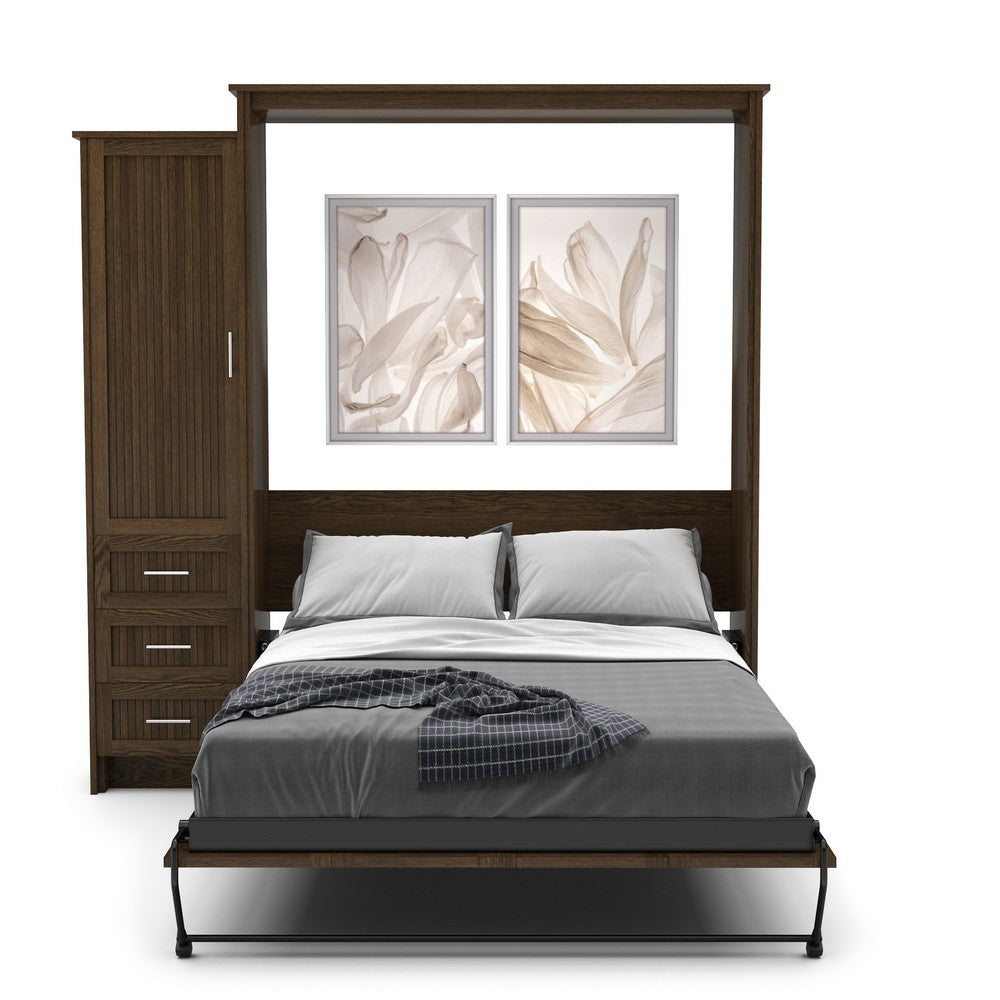 Full Size Murphy Bed - Left Cabinet, Beadboard Style, Brushed Nickel Pulls - Murphy Door, Inc.