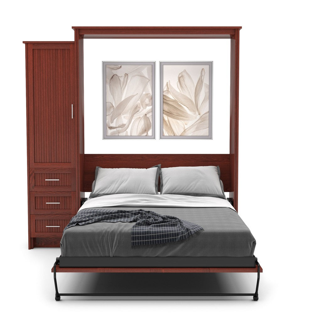 Full Size Murphy Bed - Left Cabinet, Beadboard Style, Brushed Nickel Pulls - Murphy Door, Inc.