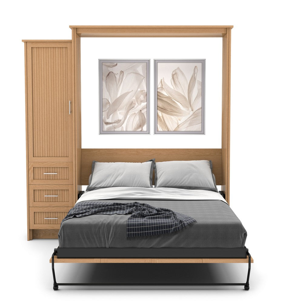 Full Size Murphy Bed - Left Cabinet, Beadboard Style, Brushed Nickel Pulls - Murphy Door, Inc.