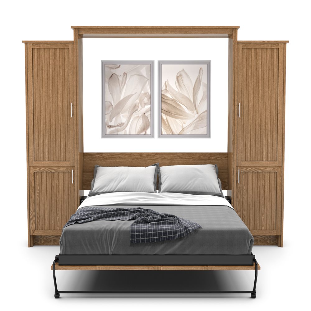 King Size Murphy Bed - Left & Right Cabinet, Beadboard Style, Brushed Nickel Pulls - Murphy Door