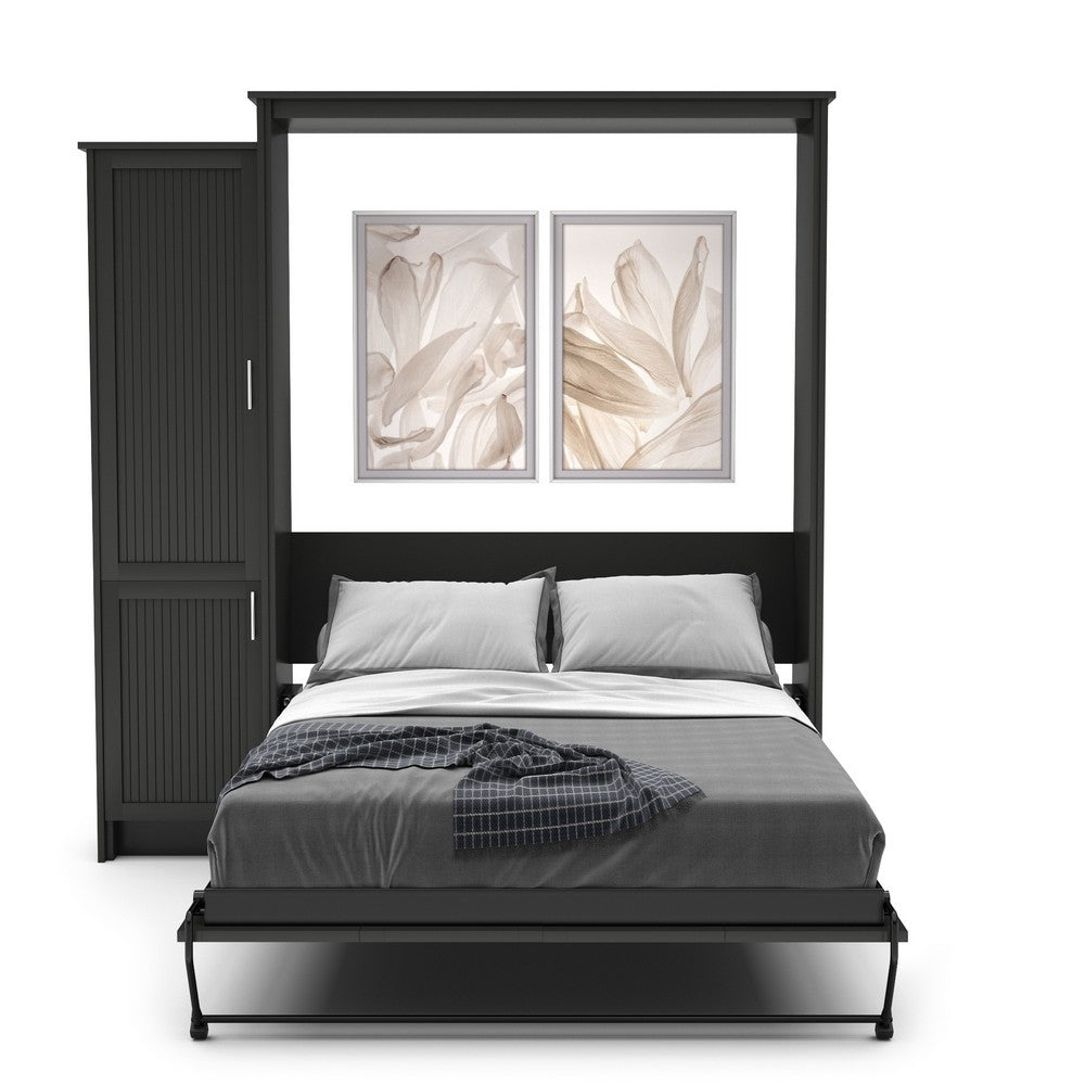 Full Size Murphy Bed - Left Cabinet, Beadboard Style, Brushed Nickel Pulls - Murphy Door, Inc.