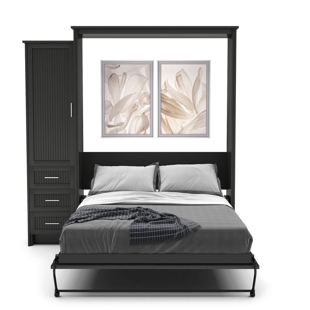 Full Size Murphy Bed - Left Cabinet, Beadboard Style, Brushed Nickel Pulls - Murphy Door, Inc.