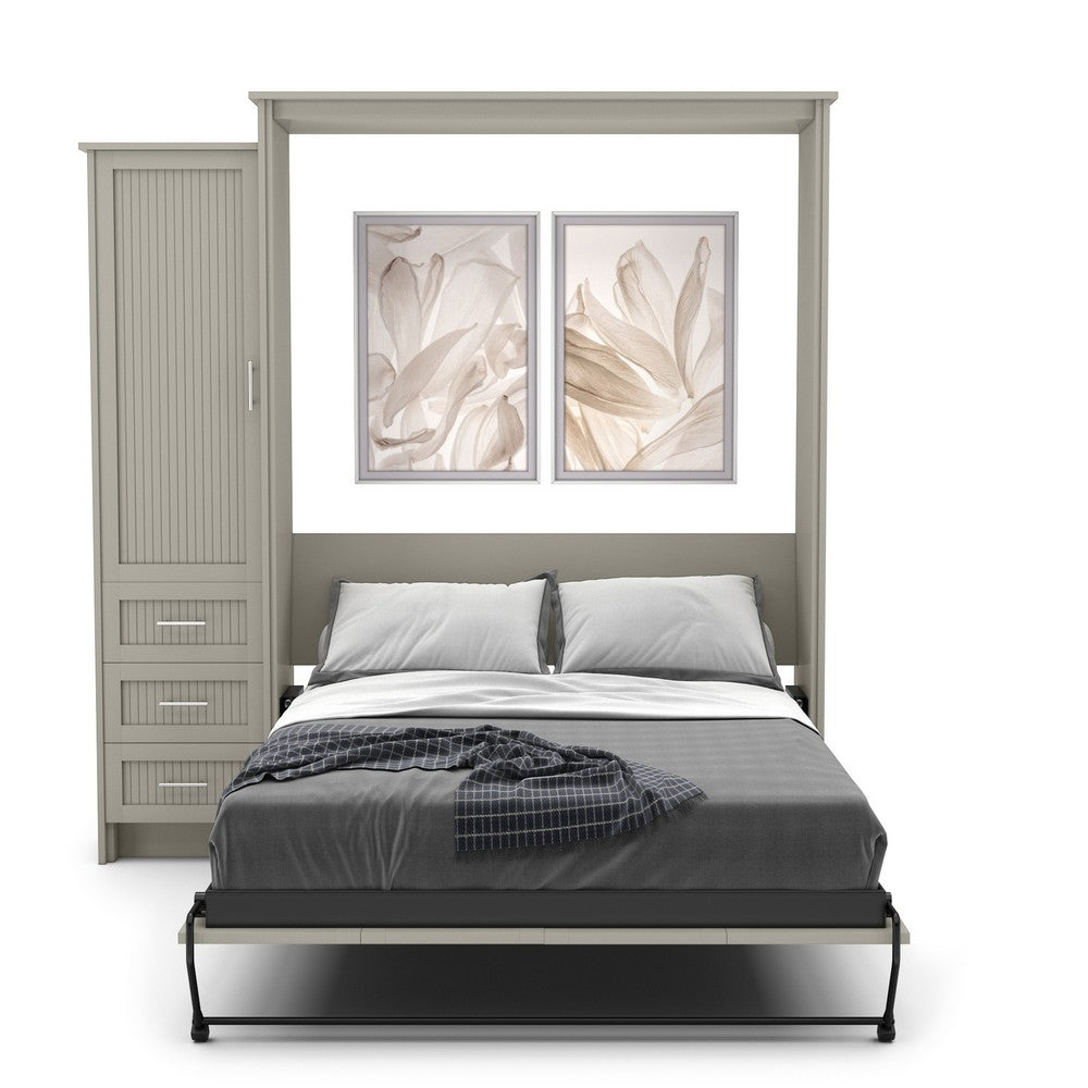 Full Size Murphy Bed - Left Cabinet, Beadboard Style, Brushed Nickel Pulls - Murphy Door, Inc.