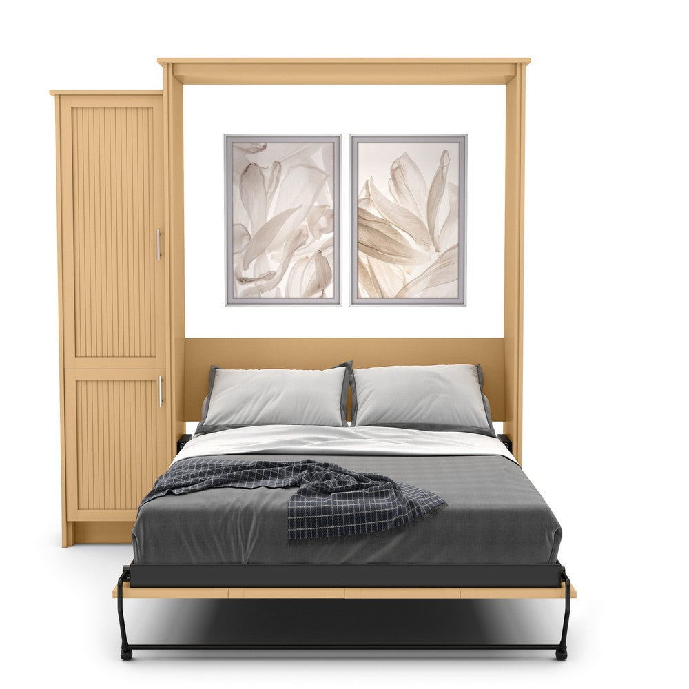 Full Size Murphy Bed - Left Cabinet, Beadboard Style, Brushed Nickel Pulls - Murphy Door, Inc.