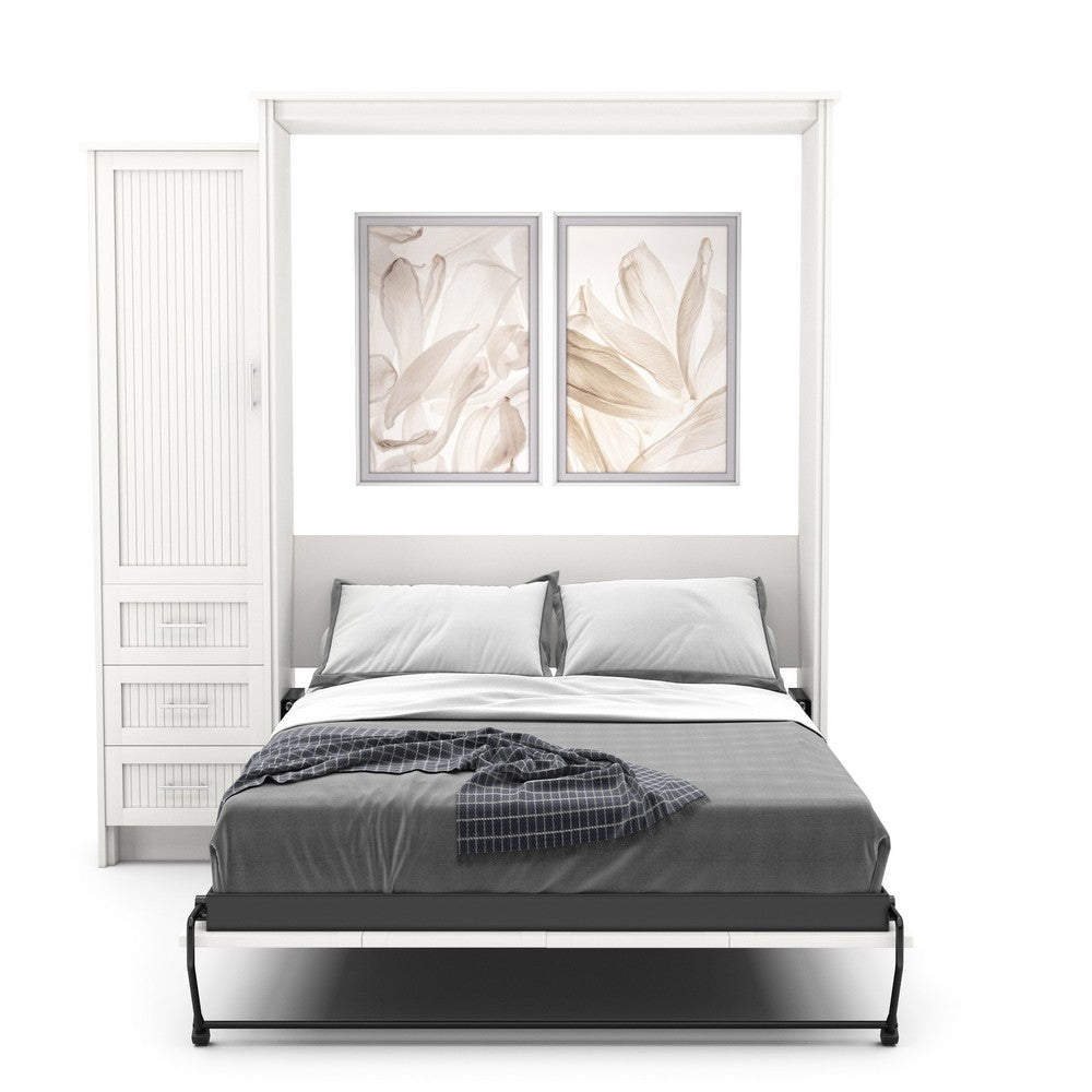 Full Size Murphy Bed - Left Cabinet, Beadboard Style, Brushed Nickel Pulls - Murphy Door, Inc.