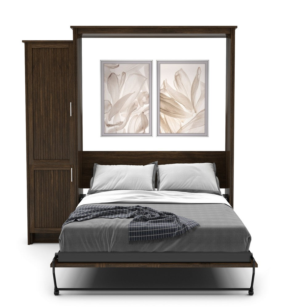 Full Size Murphy Bed - Left Cabinet, Beadboard Style, Brushed Nickel Pulls - Murphy Door, Inc.