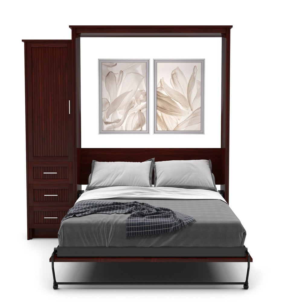 Full Size Murphy Bed - Left Cabinet, Beadboard Style, Brushed Nickel Pulls - Murphy Door, Inc.