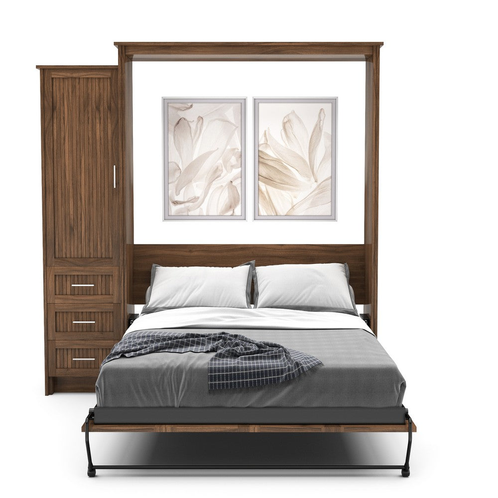 Full Size Murphy Bed - Left Cabinet, Beadboard Style, Brushed Nickel Pulls - Murphy Door, Inc.