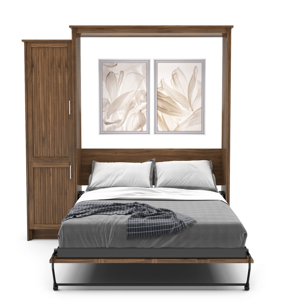 Full Size Murphy Bed - Left Cabinet, Beadboard Style, Brushed Nickel Pulls - Murphy Door, Inc.