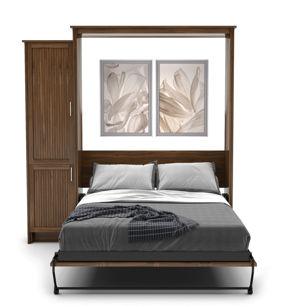 Full Size Murphy Bed - Left Cabinet, Beadboard Style, Brushed Nickel Pulls - Murphy Door, Inc.