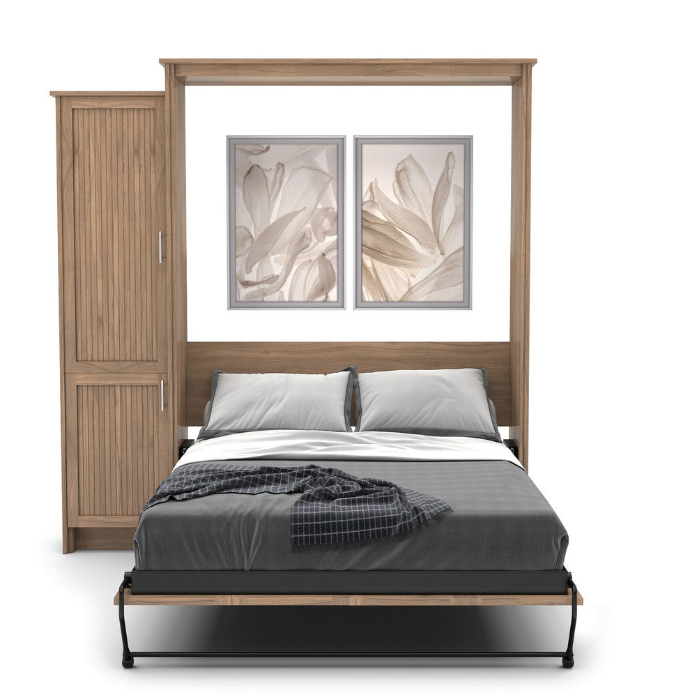 Full Size Murphy Bed - Left Cabinet, Beadboard Style, Brushed Nickel Pulls - Murphy Door, Inc.