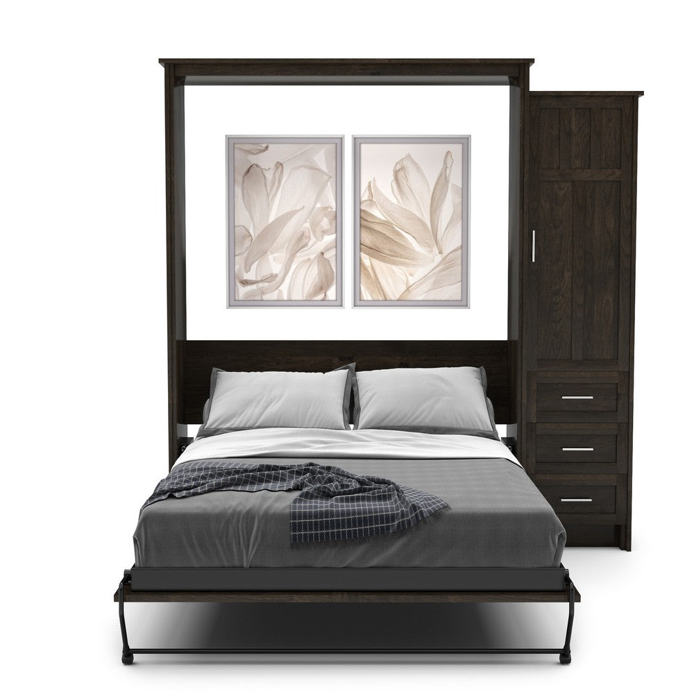 Twin Size Murphy Bed - Right Cabinet, Craftsman Style, Brushed Nickel Pulls - Murphy Door