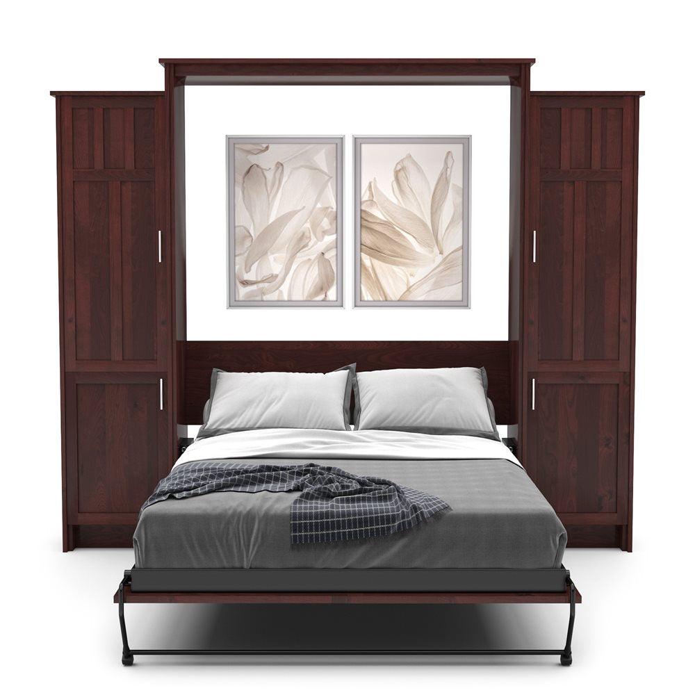 King Size Murphy Bed - Left & Right Cabinet, Craftsman Style, Brushed Nickel Pulls - Murphy Door