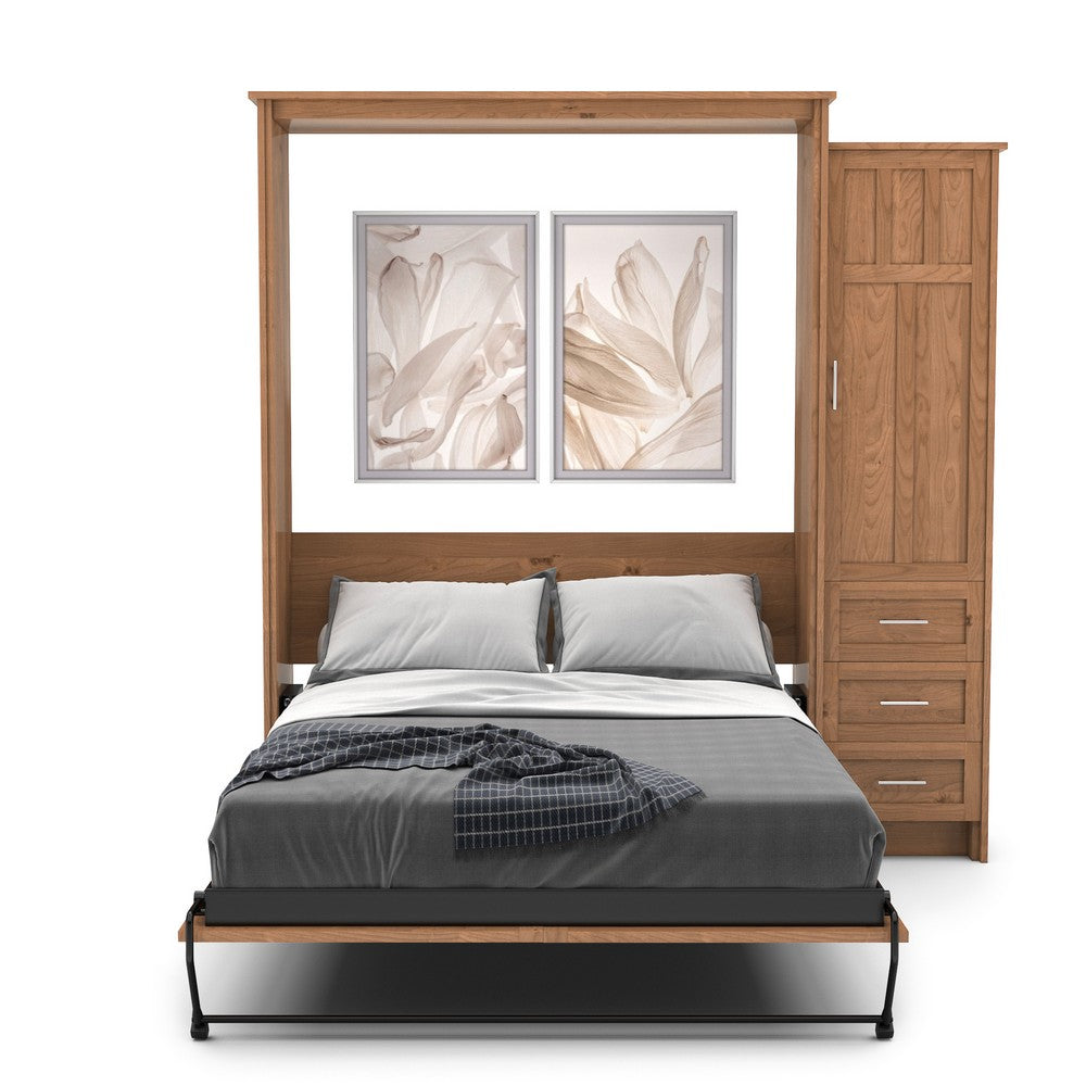 Twin Size Murphy Bed - Right Cabinet, Craftsman Style, Brushed Nickel Pulls - Murphy Door