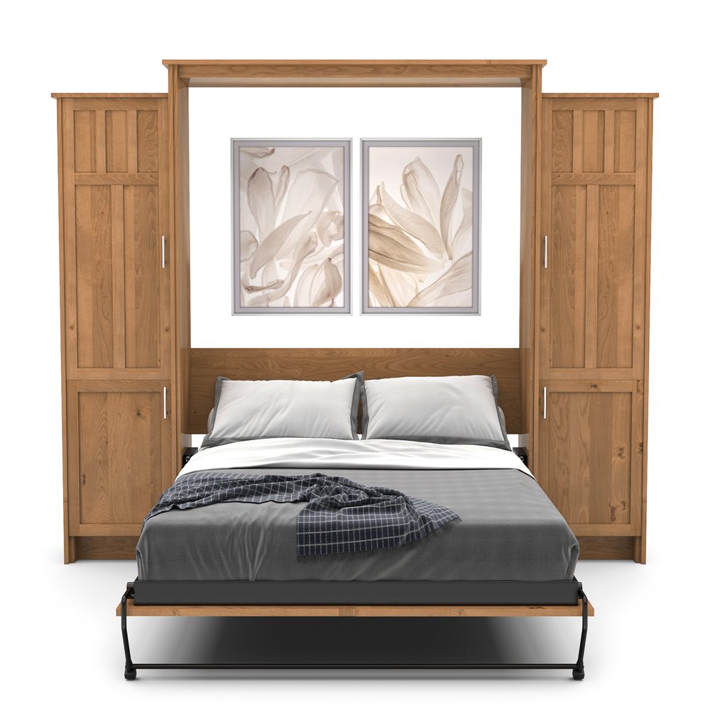 King Size Murphy Bed - Left & Right Cabinet, Craftsman Style, Brushed Nickel Pulls - Murphy Door