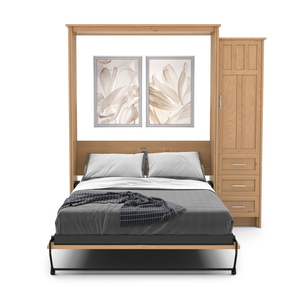 Twin Size Murphy Bed - Right Cabinet, Craftsman Style, Brushed Nickel Pulls - Murphy Door