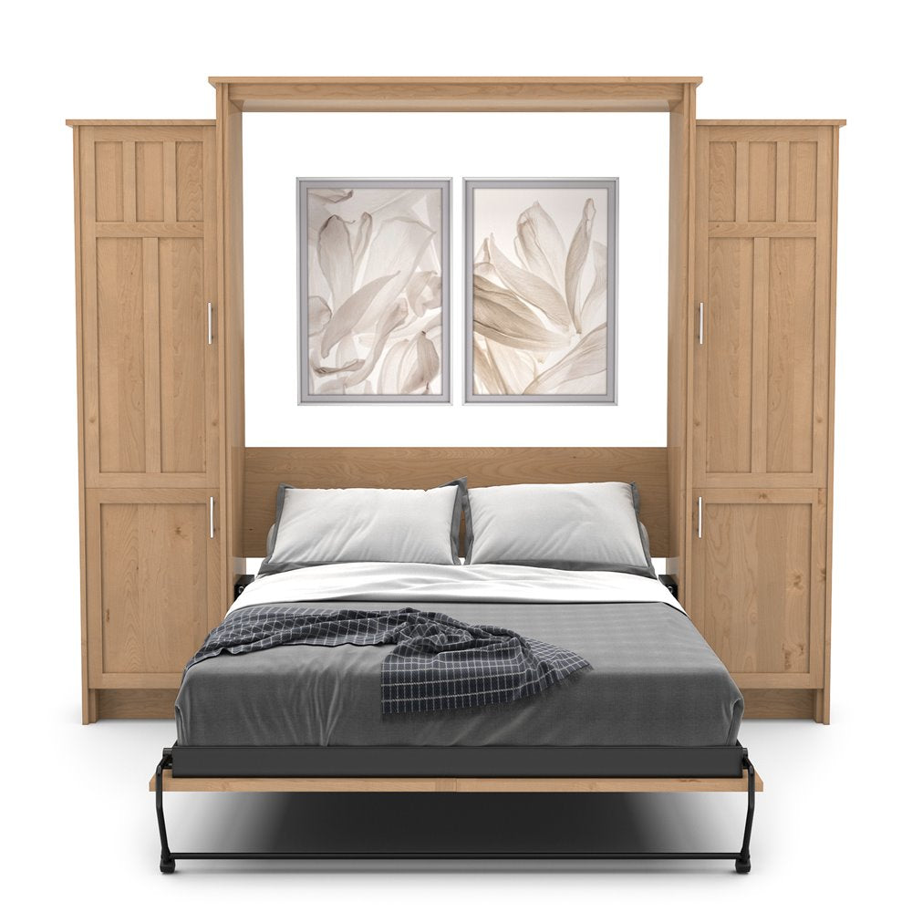 King Size Murphy Bed - Left & Right Cabinet, Craftsman Style, Brushed Nickel Pulls - Murphy Door