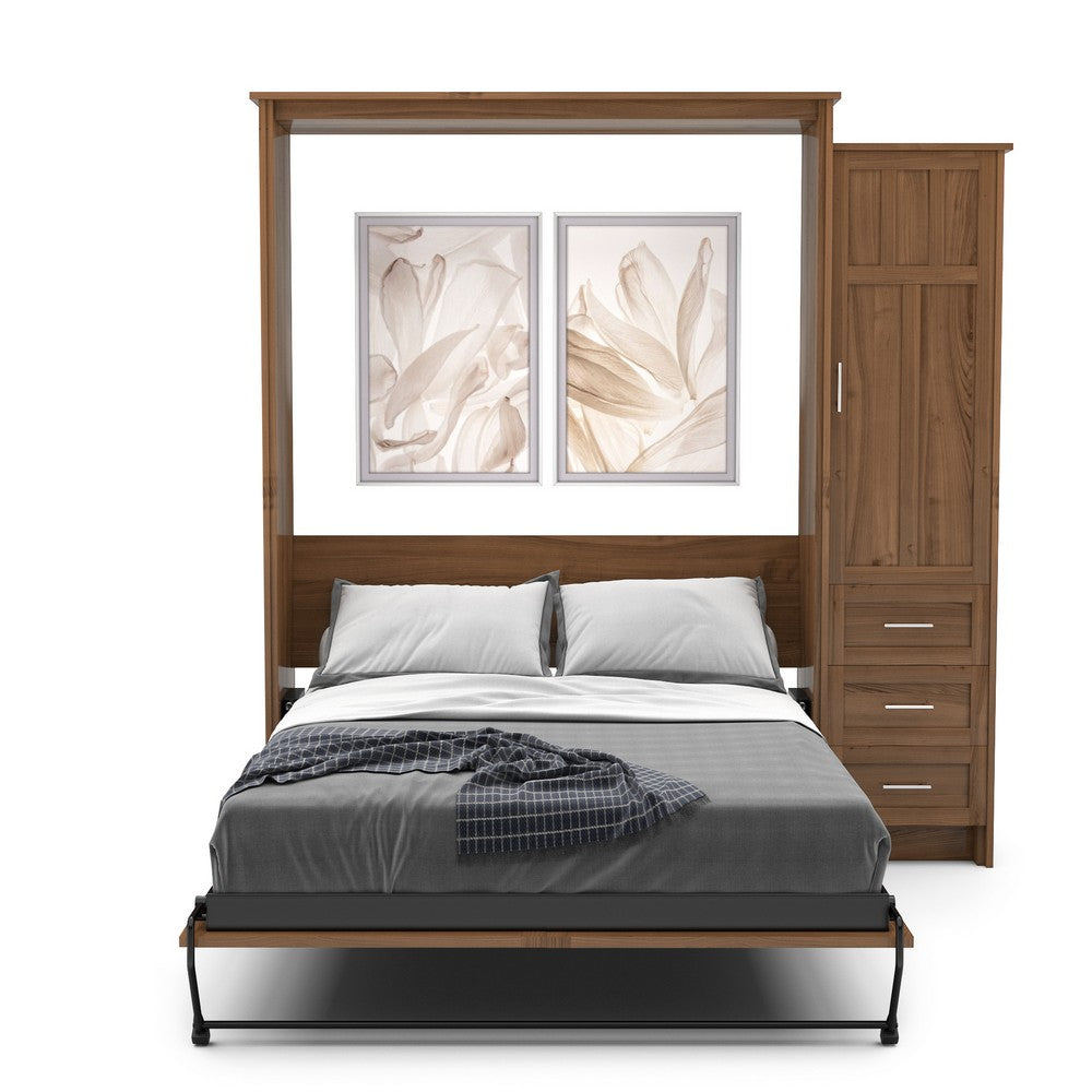 Twin Size Murphy Bed - Right Cabinet, Craftsman Style, Brushed Nickel Pulls - Murphy Door