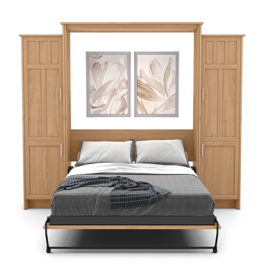 King Size Murphy Bed - Left & Right Cabinet, Craftsman Style, Brushed Nickel Pulls - Murphy Door