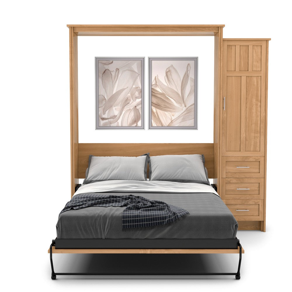Twin Size Murphy Bed - Right Cabinet, Craftsman Style, Brushed Nickel Pulls - Murphy Door
