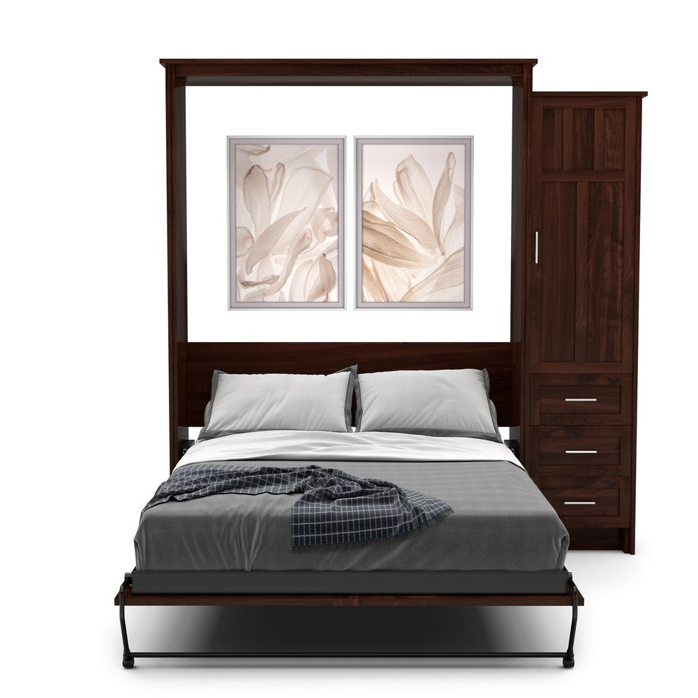 Twin Size Murphy Bed - Right Cabinet, Craftsman Style, Brushed Nickel Pulls - Murphy Door