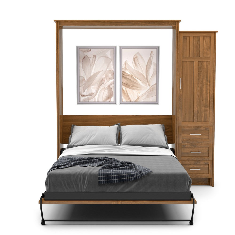 Twin Size Murphy Bed - Right Cabinet, Craftsman Style, Brushed Nickel Pulls - Murphy Door