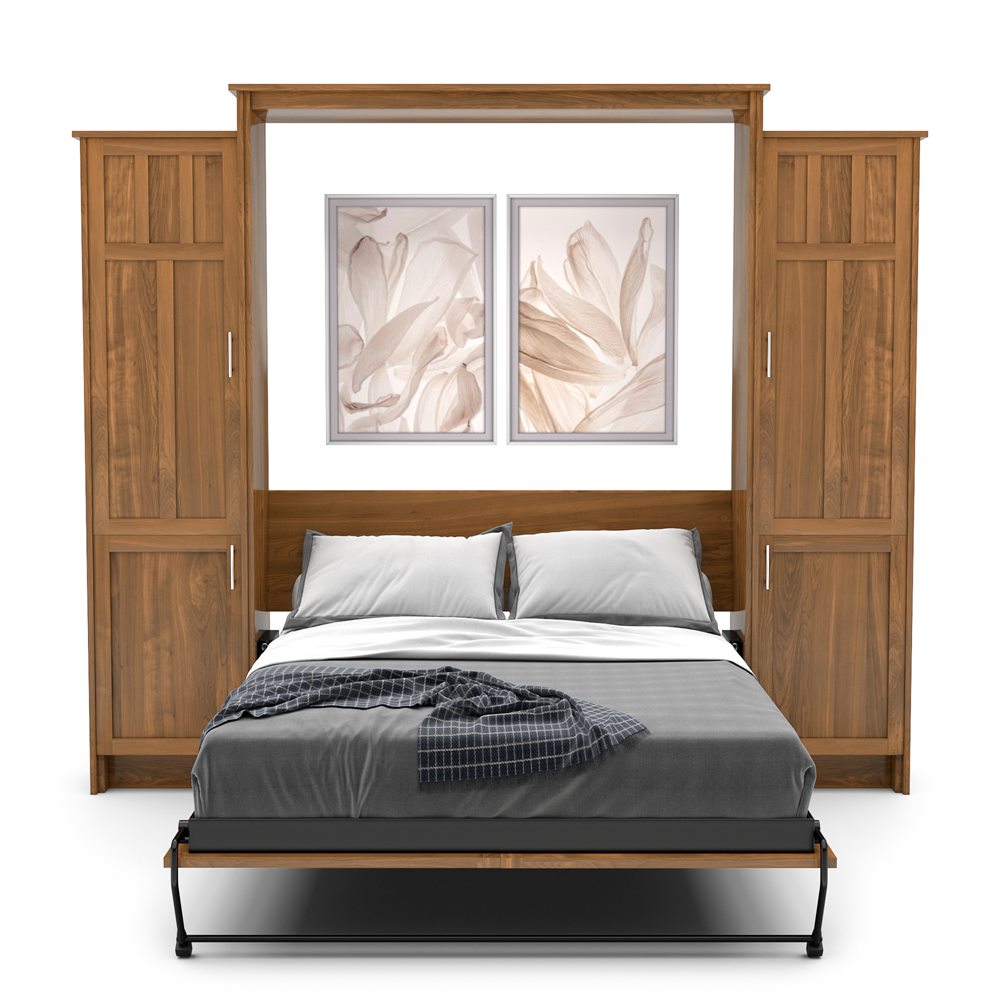 King Size Murphy Bed - Left & Right Cabinet, Craftsman Style, Brushed Nickel Pulls - Murphy Door