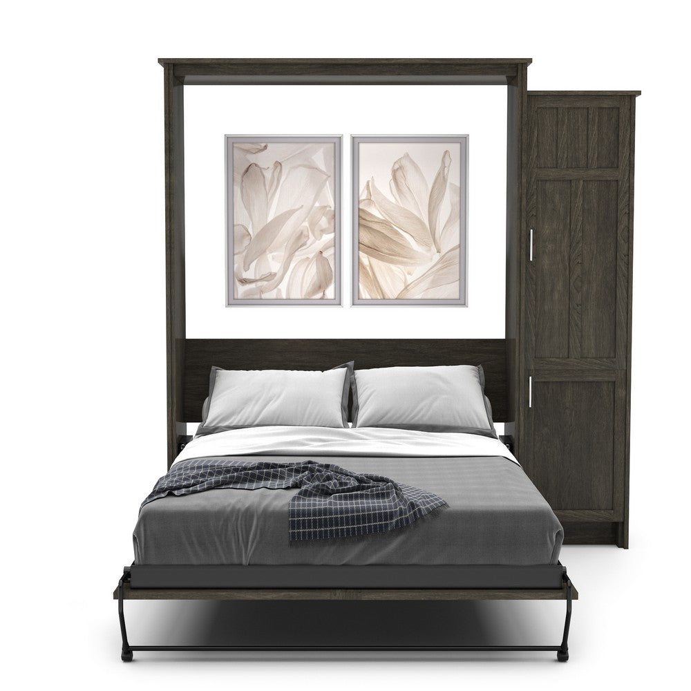 Twin Size Murphy Bed - Right Cabinet, Craftsman Style, Brushed Nickel Pulls - Murphy Door